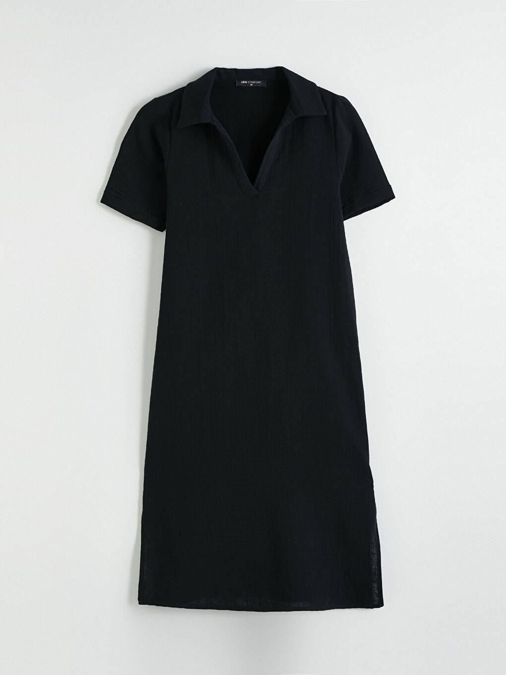 Siyah Polo Yaka Yırtmaçlı Elbise-4