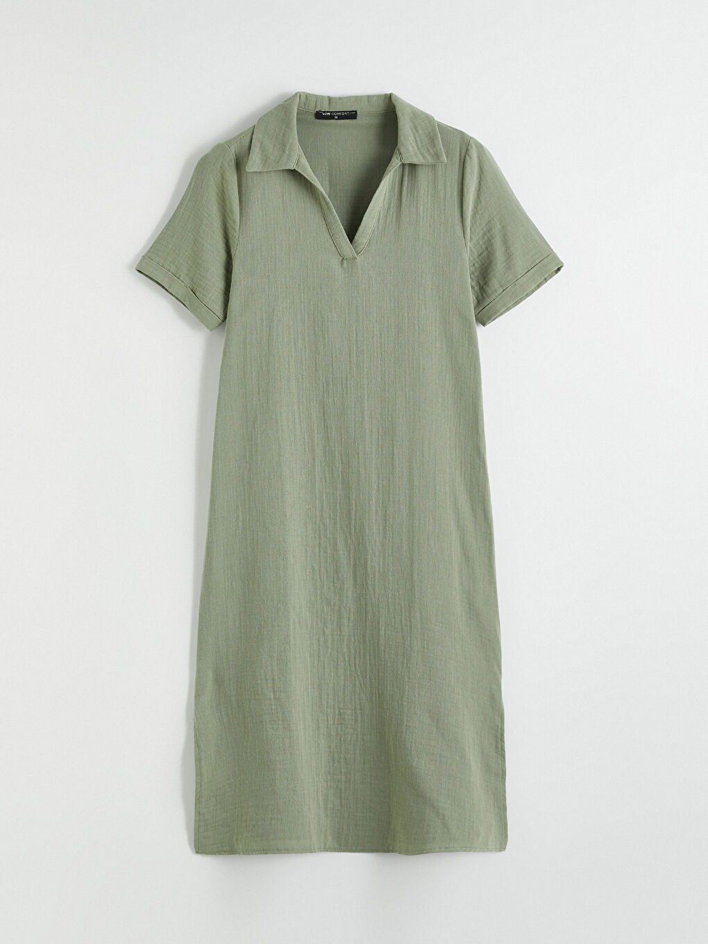 Yeşil Polo Yaka Yırtmaçlı Elbise-4