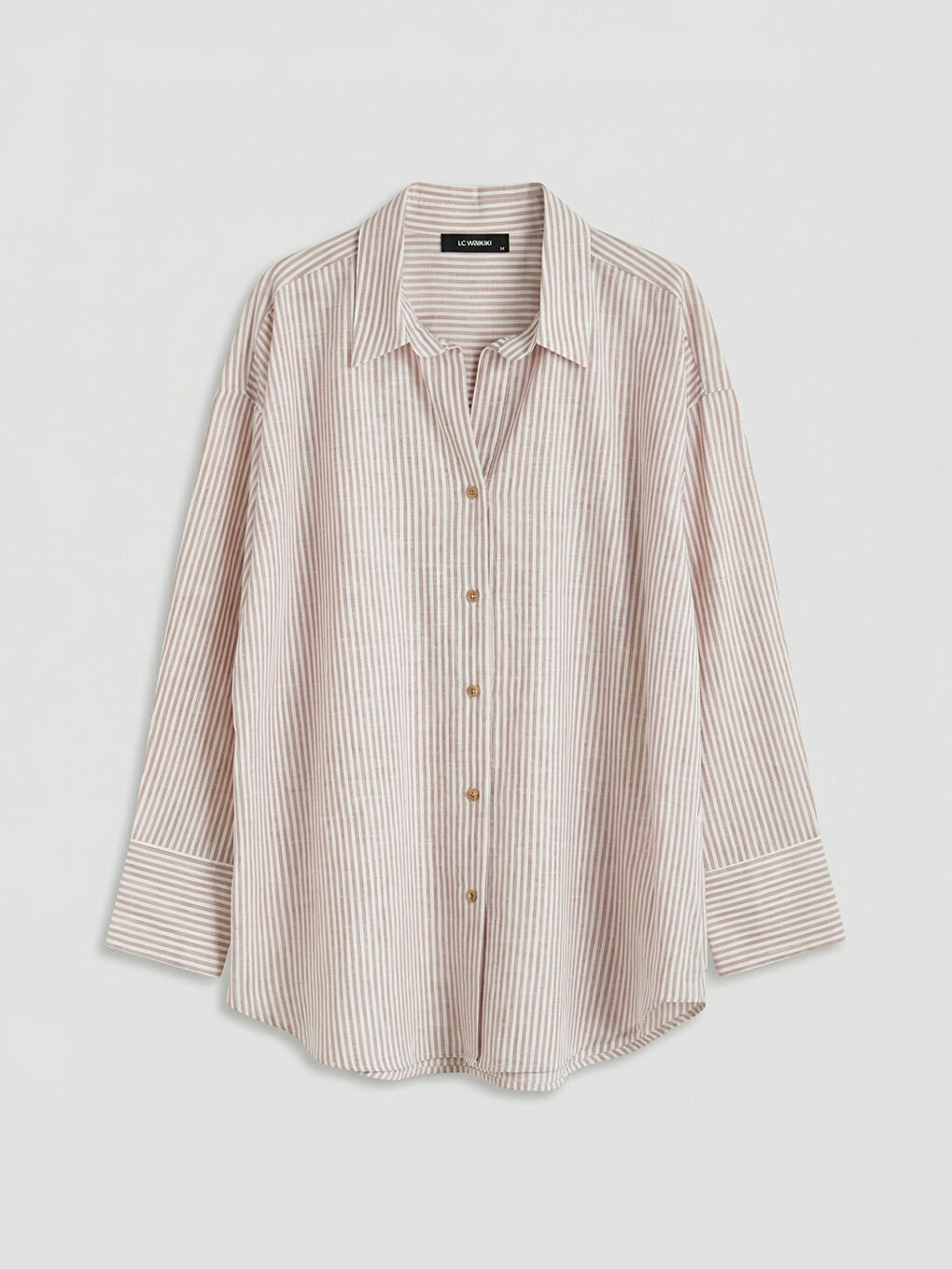 Kahverengi Çizgili Oversize Kadın Gömlek Tunik-4