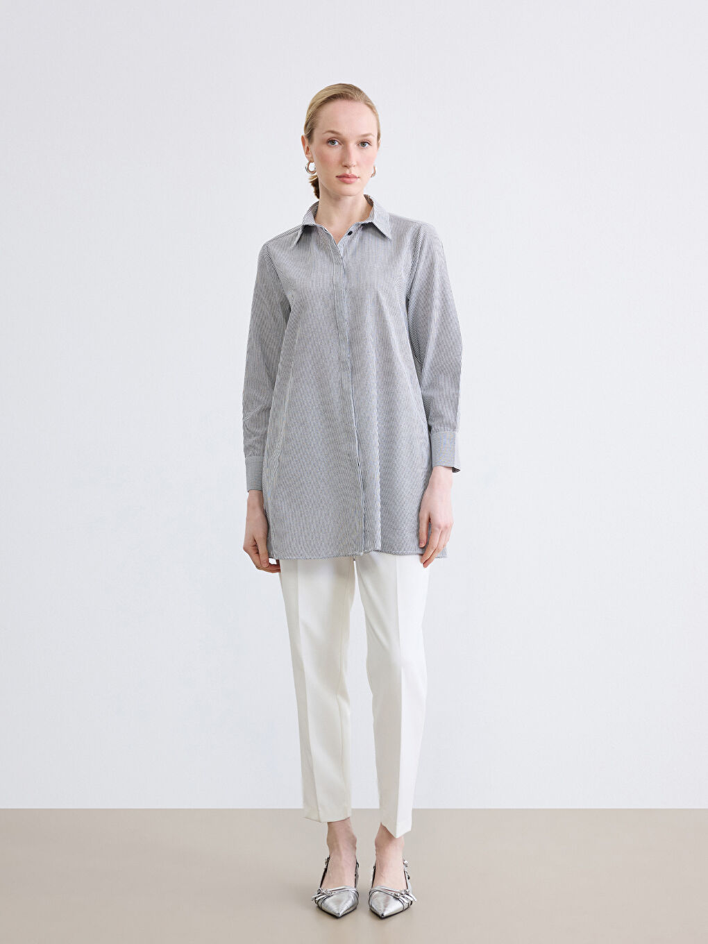 Siyah Çizgili Poplin Kadın Gömlek Tunik-1