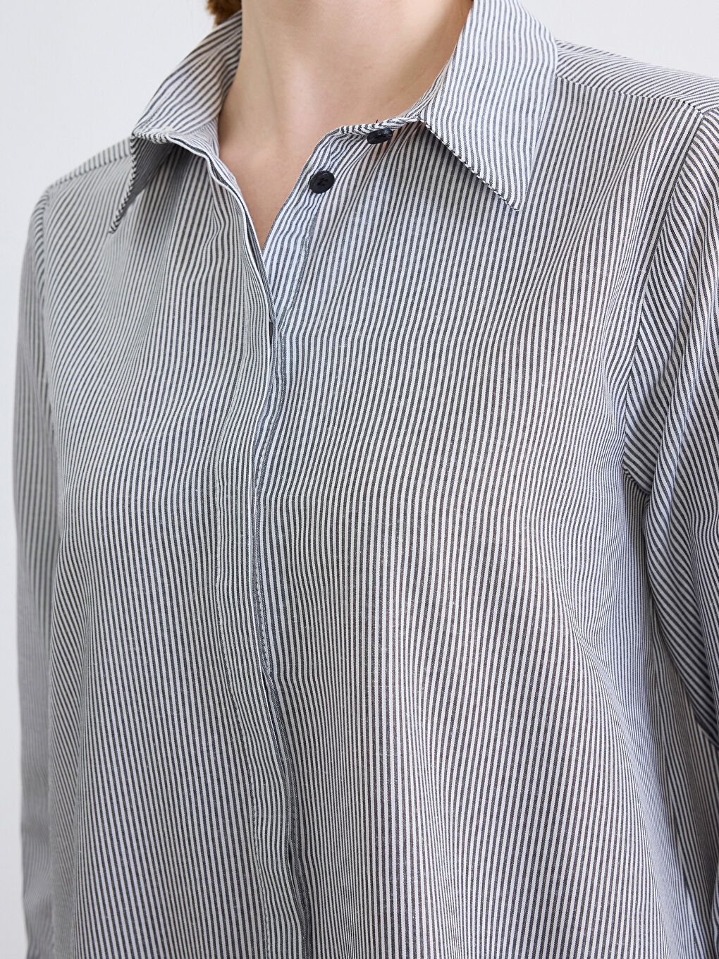 Siyah Çizgili Poplin Kadın Gömlek Tunik-2