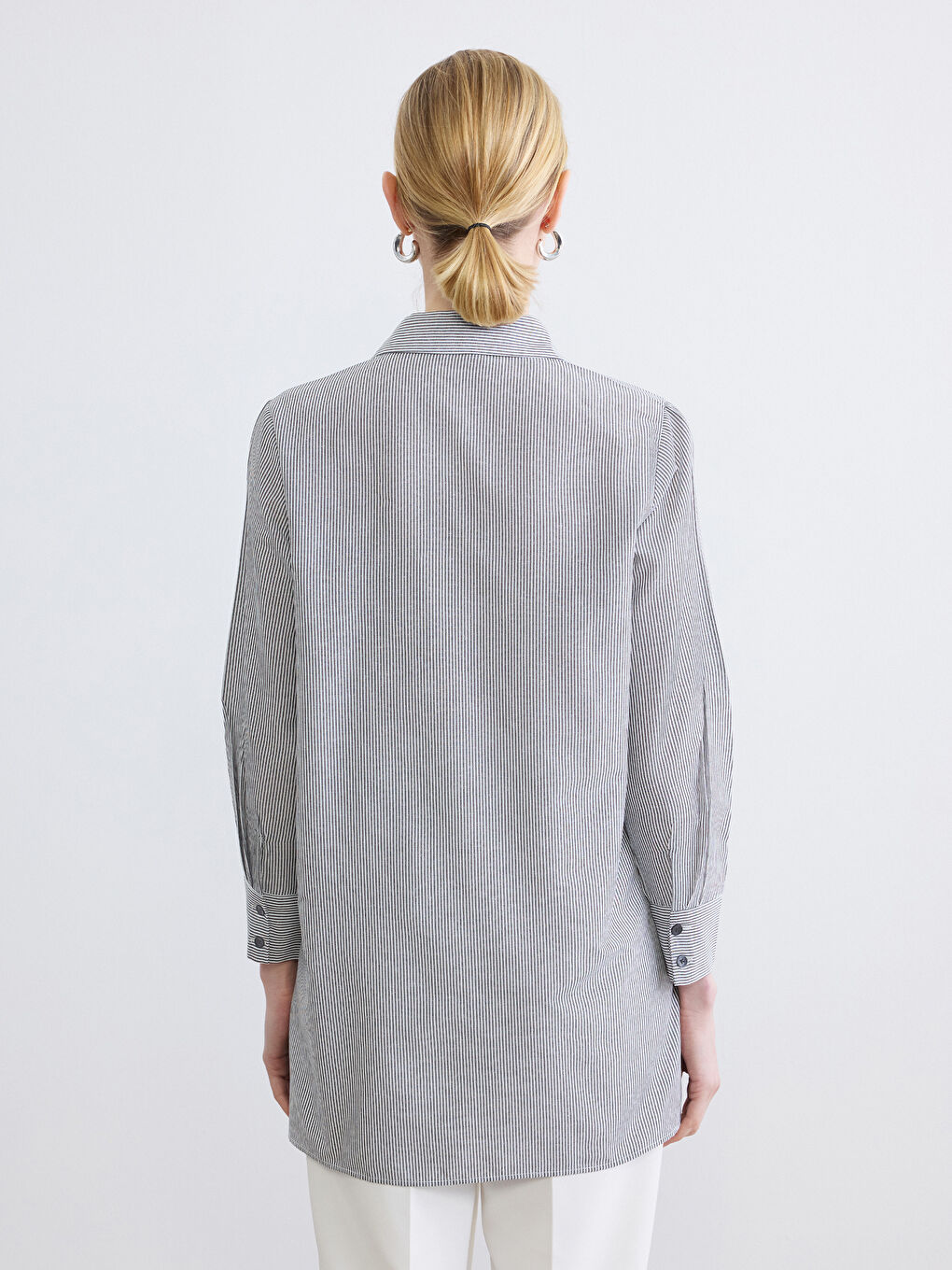 Siyah Çizgili Poplin Kadın Gömlek Tunik-3