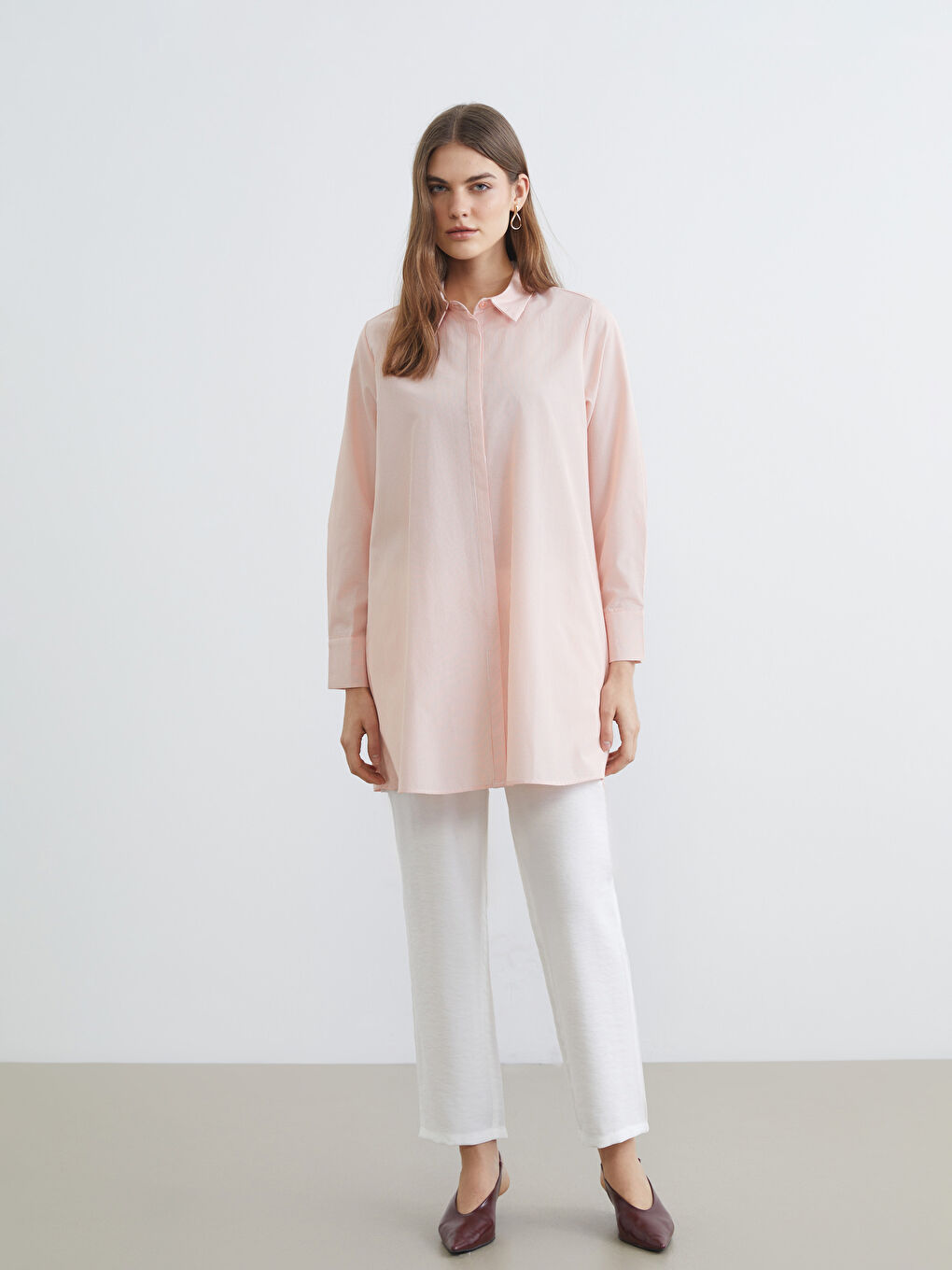 Turuncu Çizgili Poplin Kadın Gömlek Tunik-1