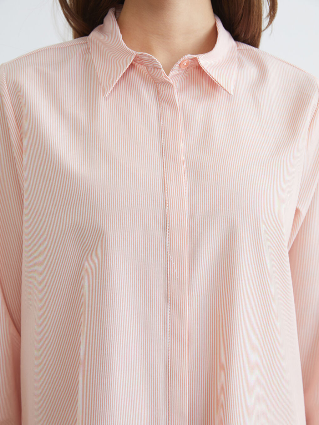 Turuncu Çizgili Poplin Kadın Gömlek Tunik-2