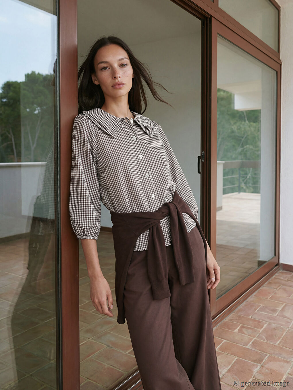 Peter Pan Collar Plaid Women's Shirt-1