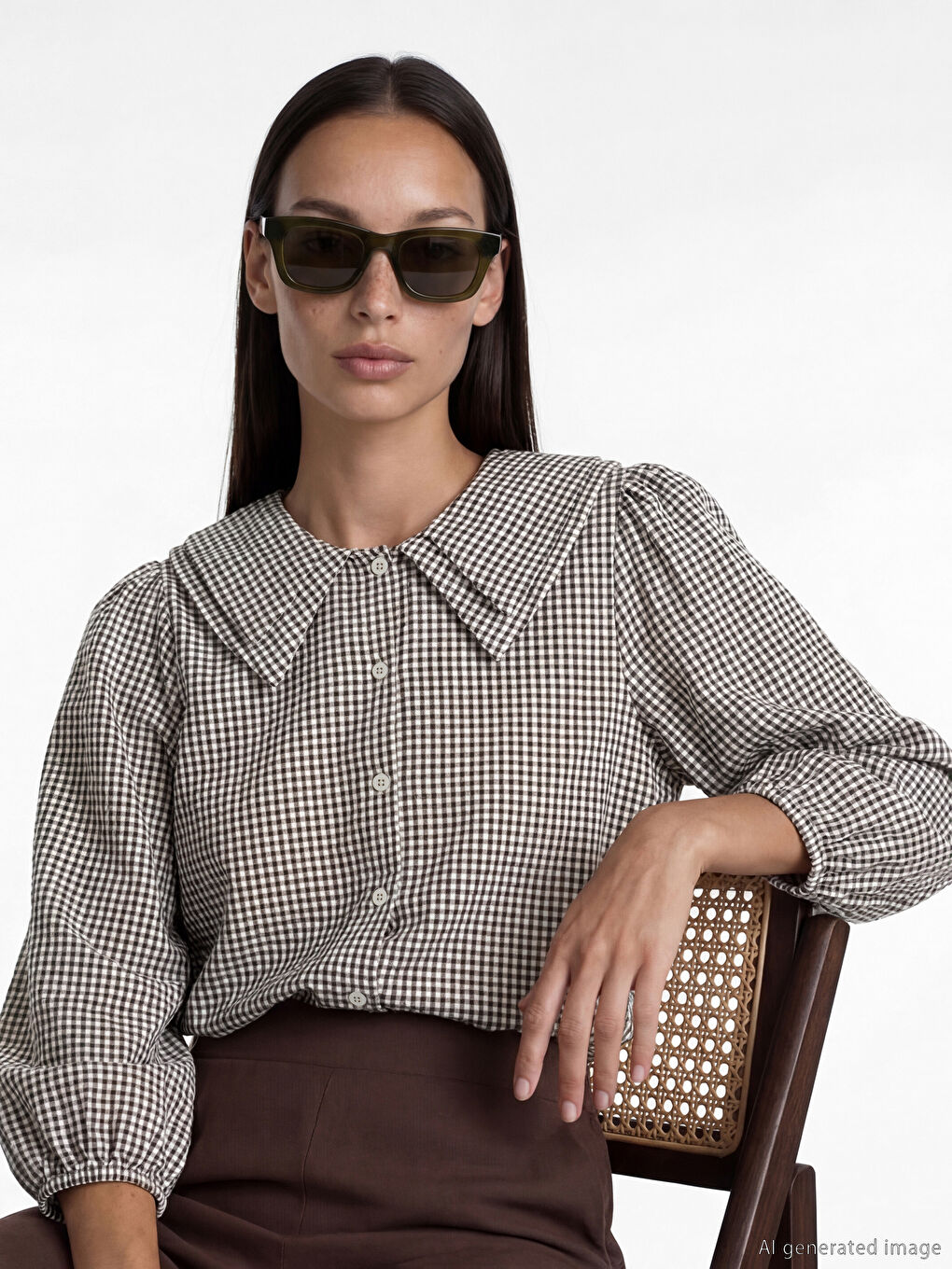 Peter Pan Collar Plaid Women's Shirt-2