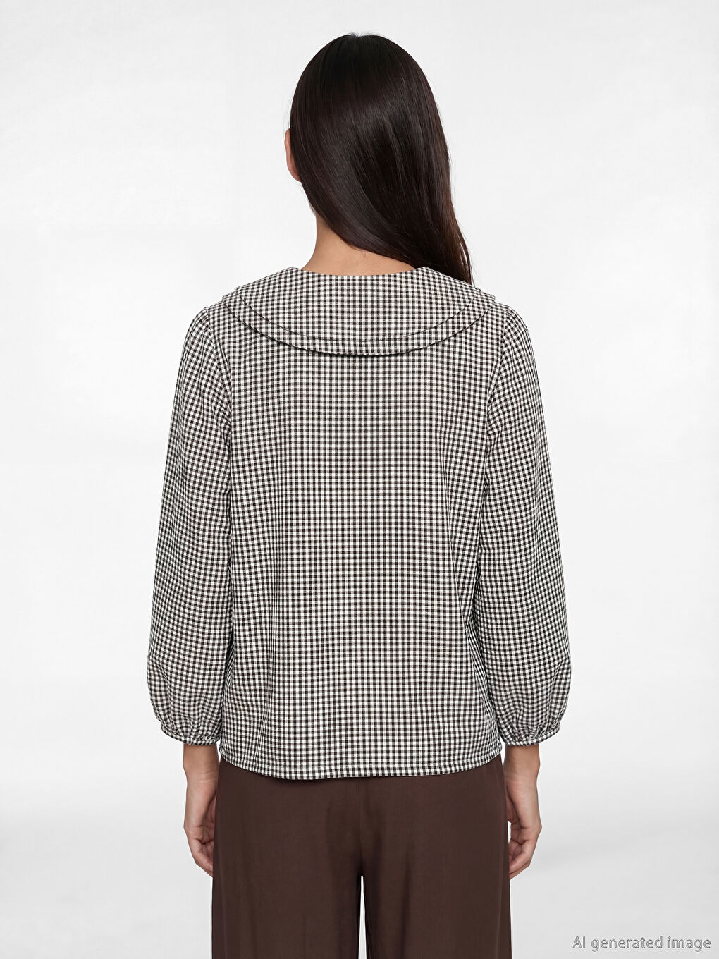 Peter Pan Collar Plaid Women's Shirt-5