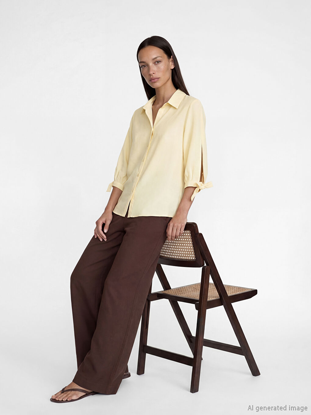 Sarı Modal Karışımlı Kadın Gömlek-2