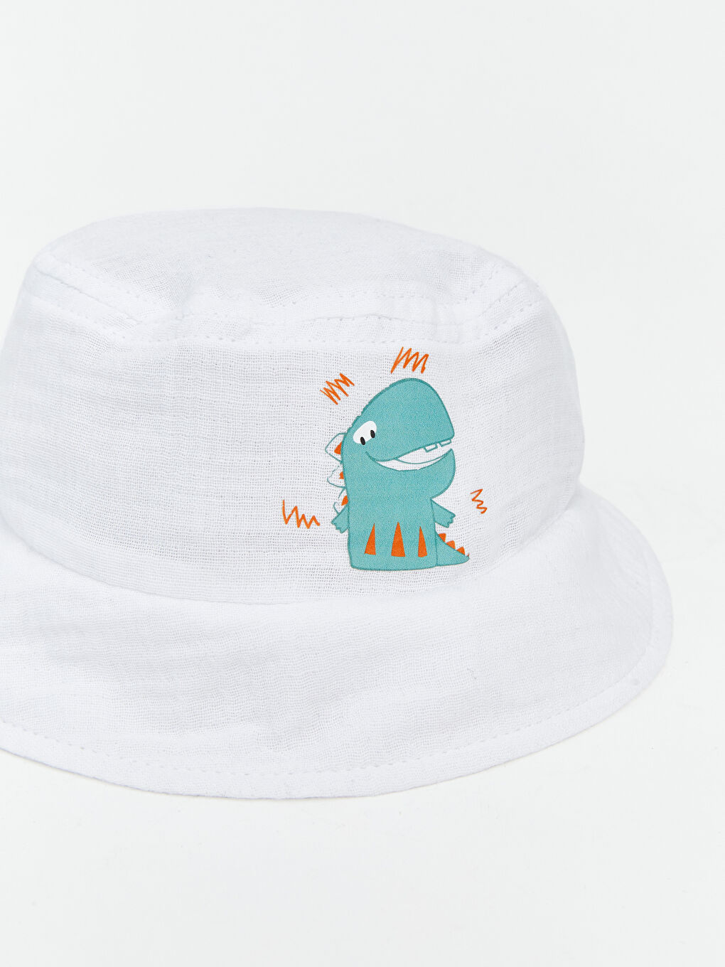 Beyaz Dinozor Baskılı Erkek Bebek Bucket Şapka-1