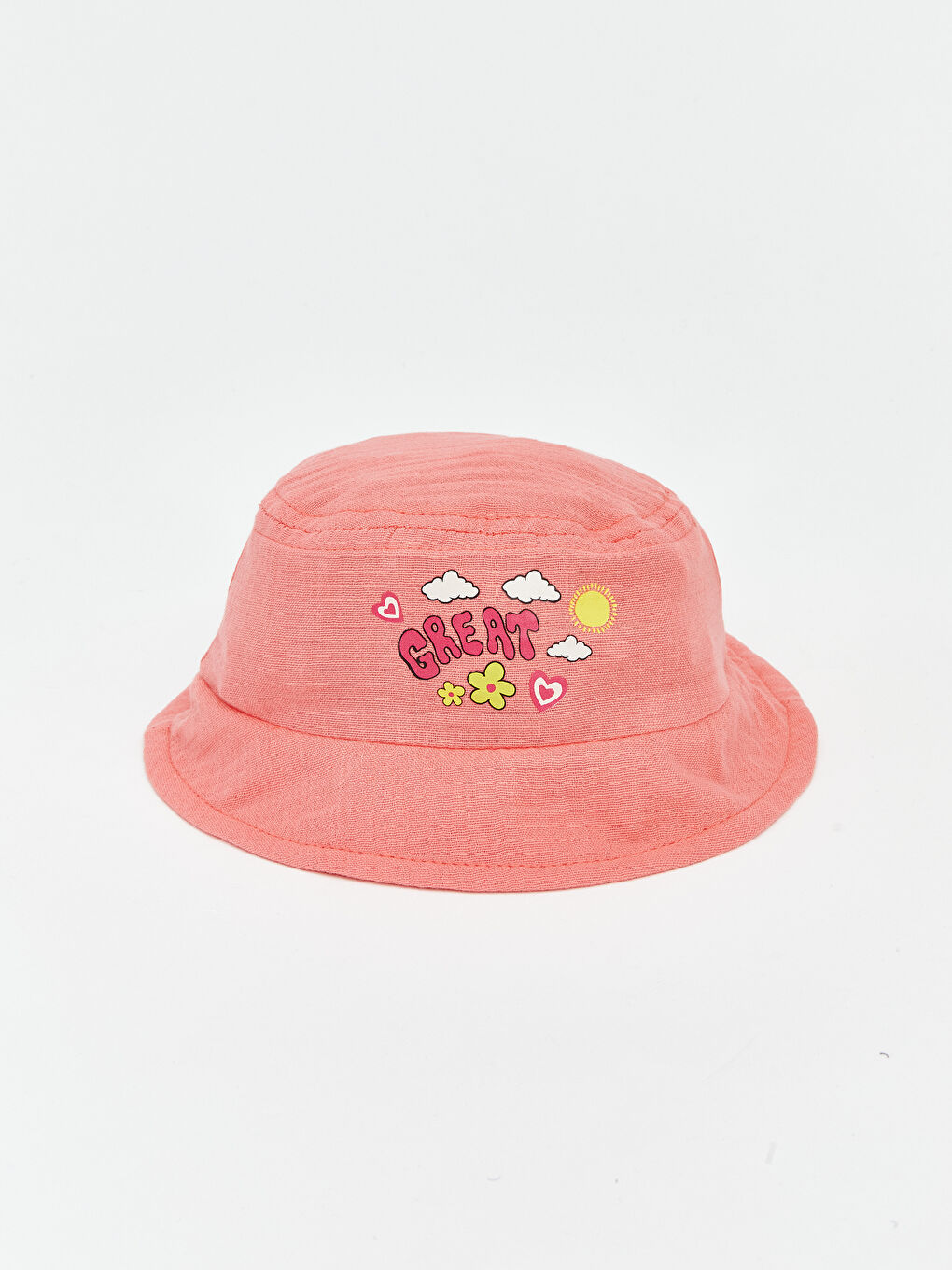 Pembe Baskılı Kız Bebek Bucket Şapka