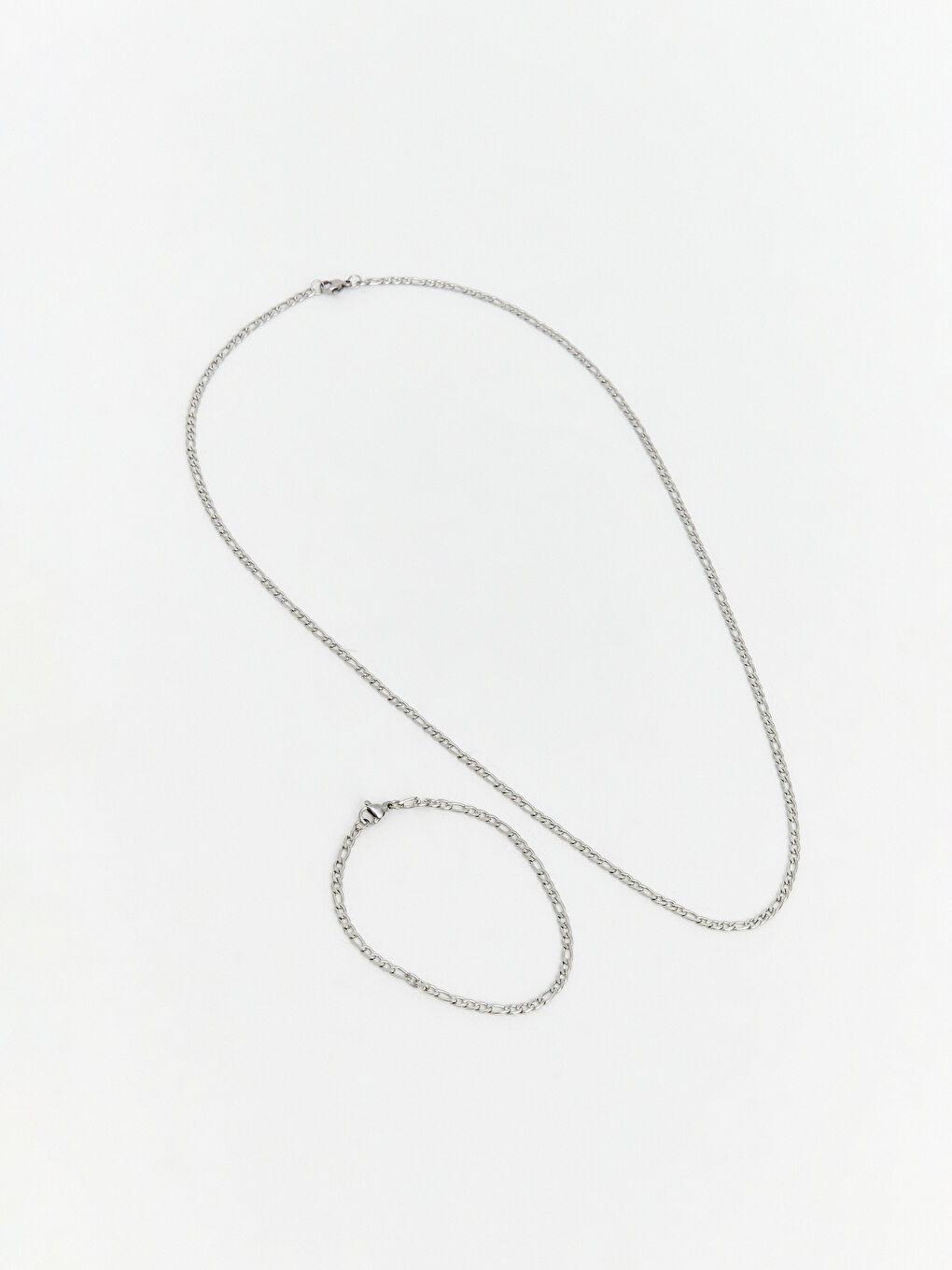 Gri Erkek Zincir Kolye ve Bileklik Seti