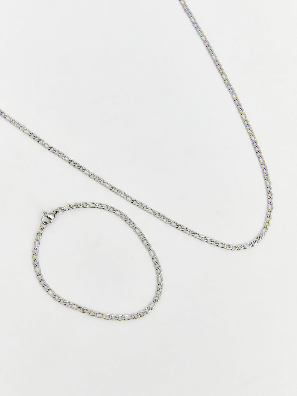 Gri Erkek Zincir Kolye ve Bileklik Seti-1