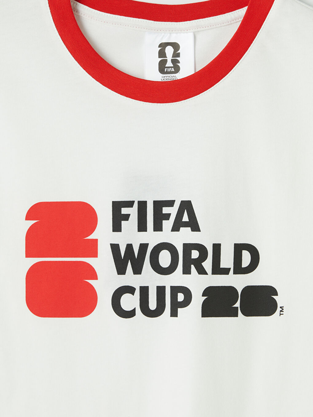 Beyaz Bisiklet Yaka FIFA 2026 Baskılı Erkek Tişört-2