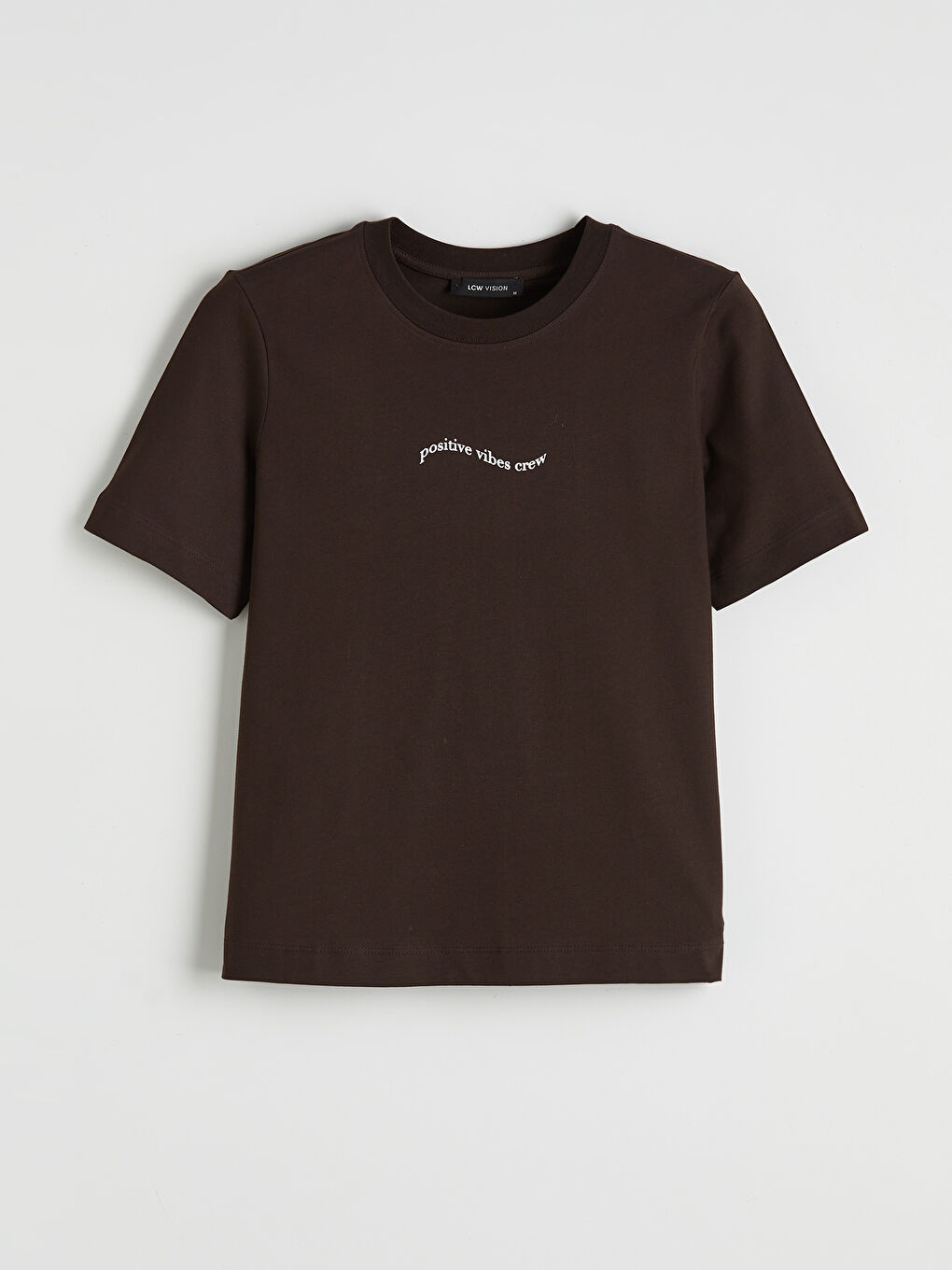 Kahverengi Bisiklet Yaka Baskılı Kadın Tişört-3