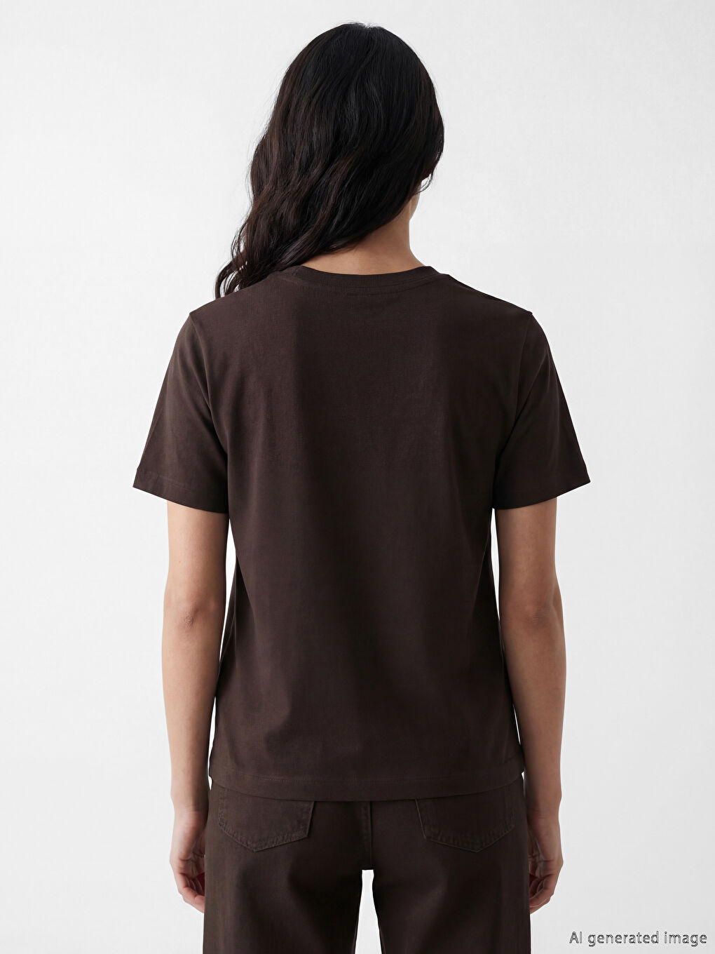 Kahverengi Bisiklet Yaka Baskılı Kadın Tişört-2