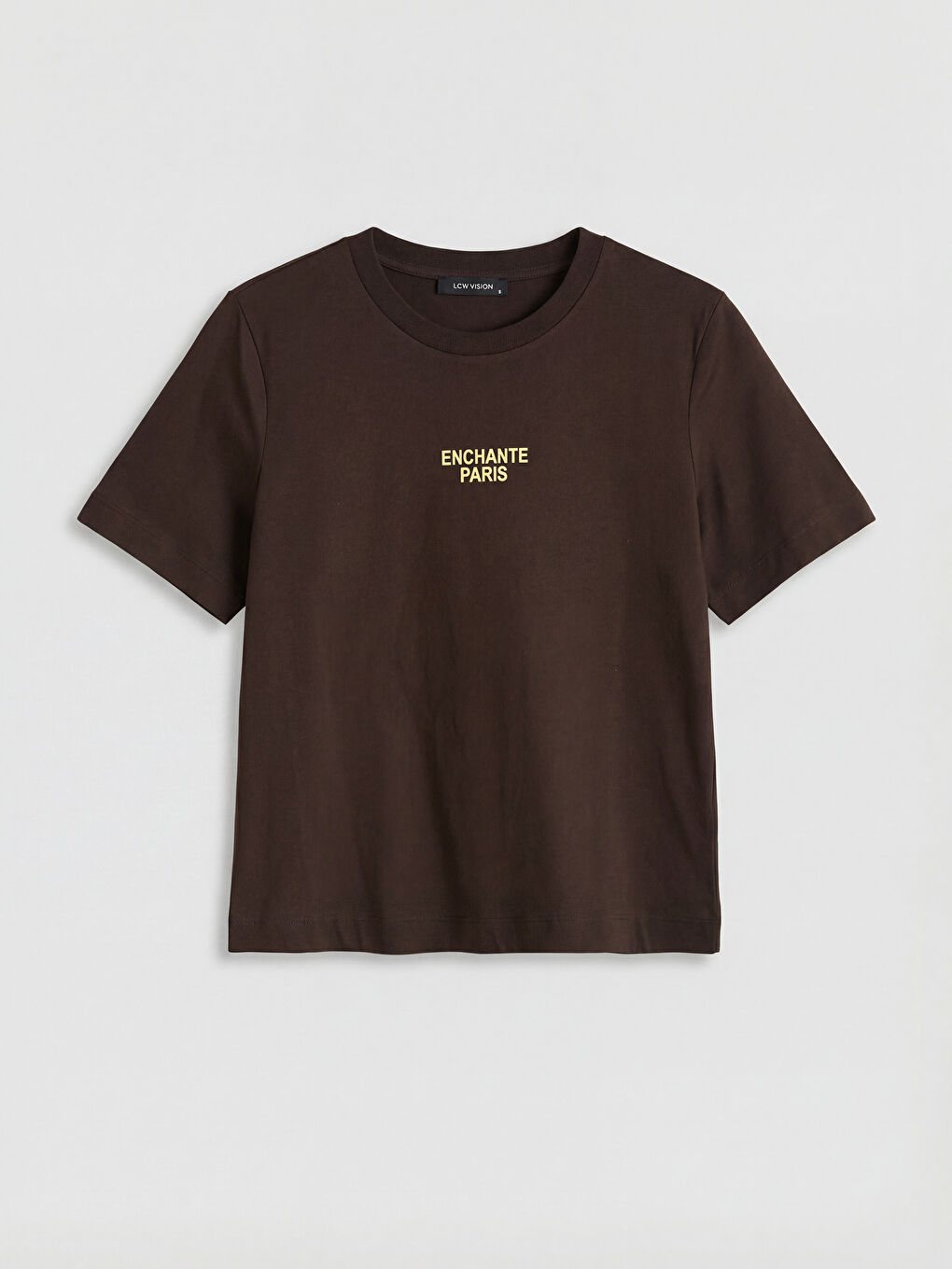 Kahverengi Bisiklet Yaka Paris Baskılı Kadın Tişört