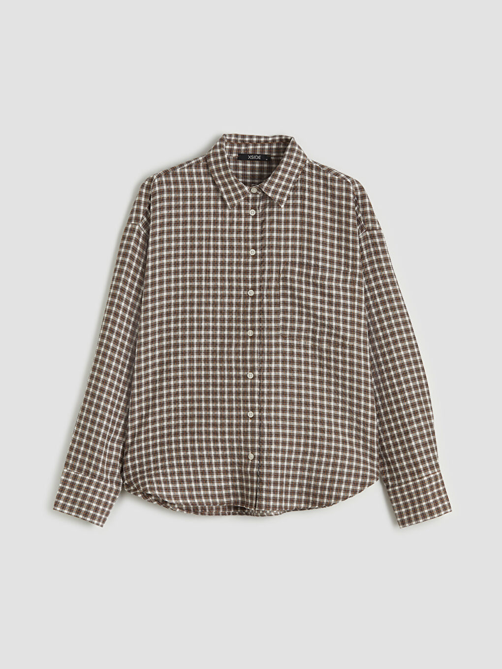 Kahverengi Ekose Oversize Oxford Kadın Gömlek