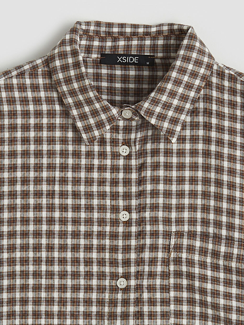 Kahverengi Ekose Oversize Oxford Kadın Gömlek-1