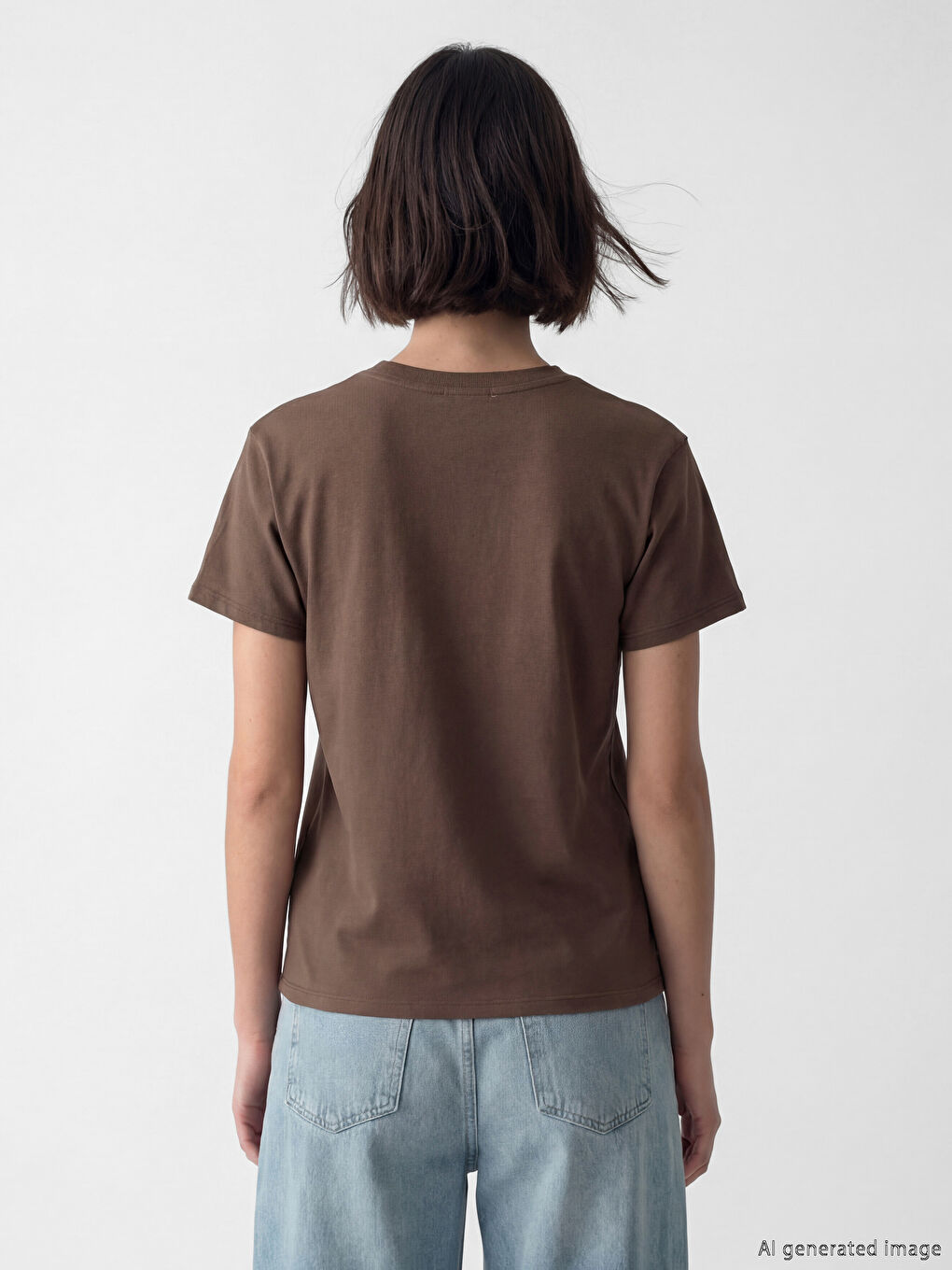 Kahverengi Bisiklet Yaka Pul Payet İşlemeli Kadın Tişört-2