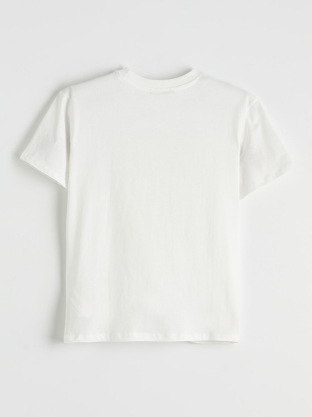 Ekru Bisiklet Yaka Baskılı Kadın Tişört-4