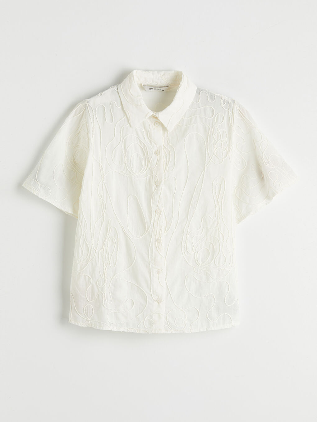 Ekru Nakışlı Brode Kadın Gömlek