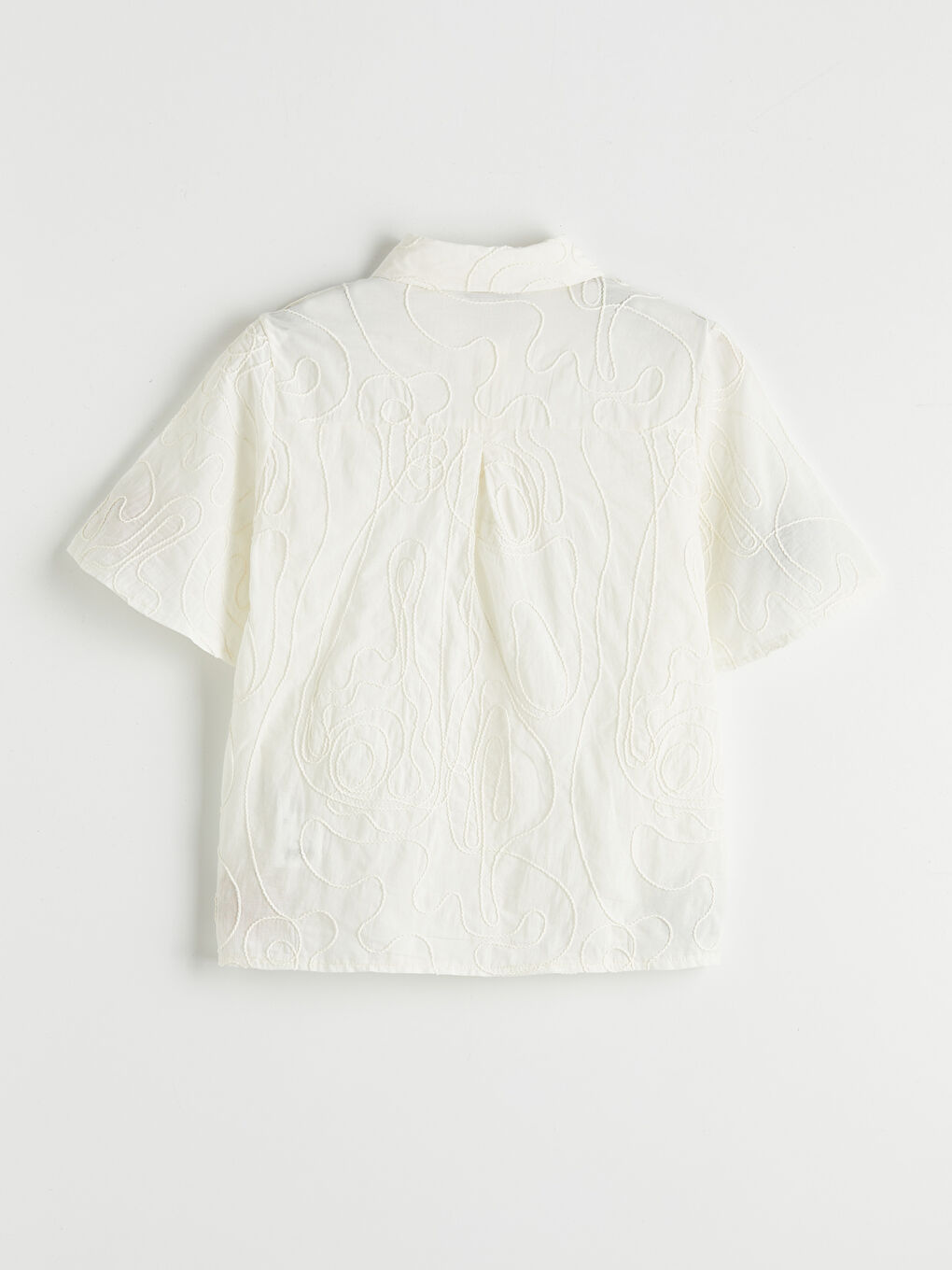 Ekru Nakışlı Brode Kadın Gömlek-1