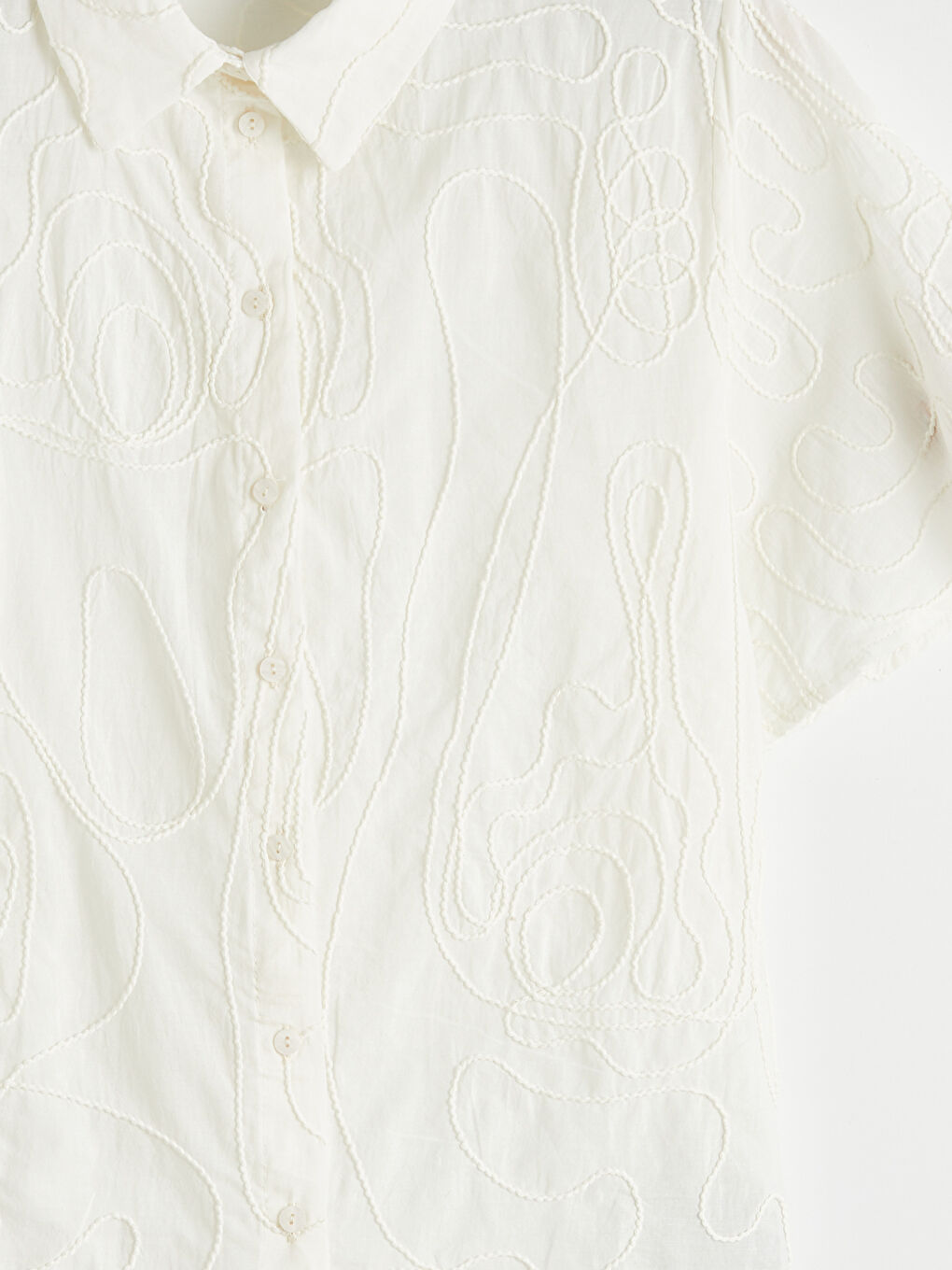 Ekru Nakışlı Brode Kadın Gömlek-2