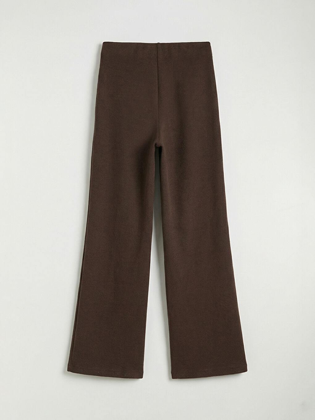 Kahverengi Beli Lastikli Geniş Paça Kadın Triko Pantolon-1