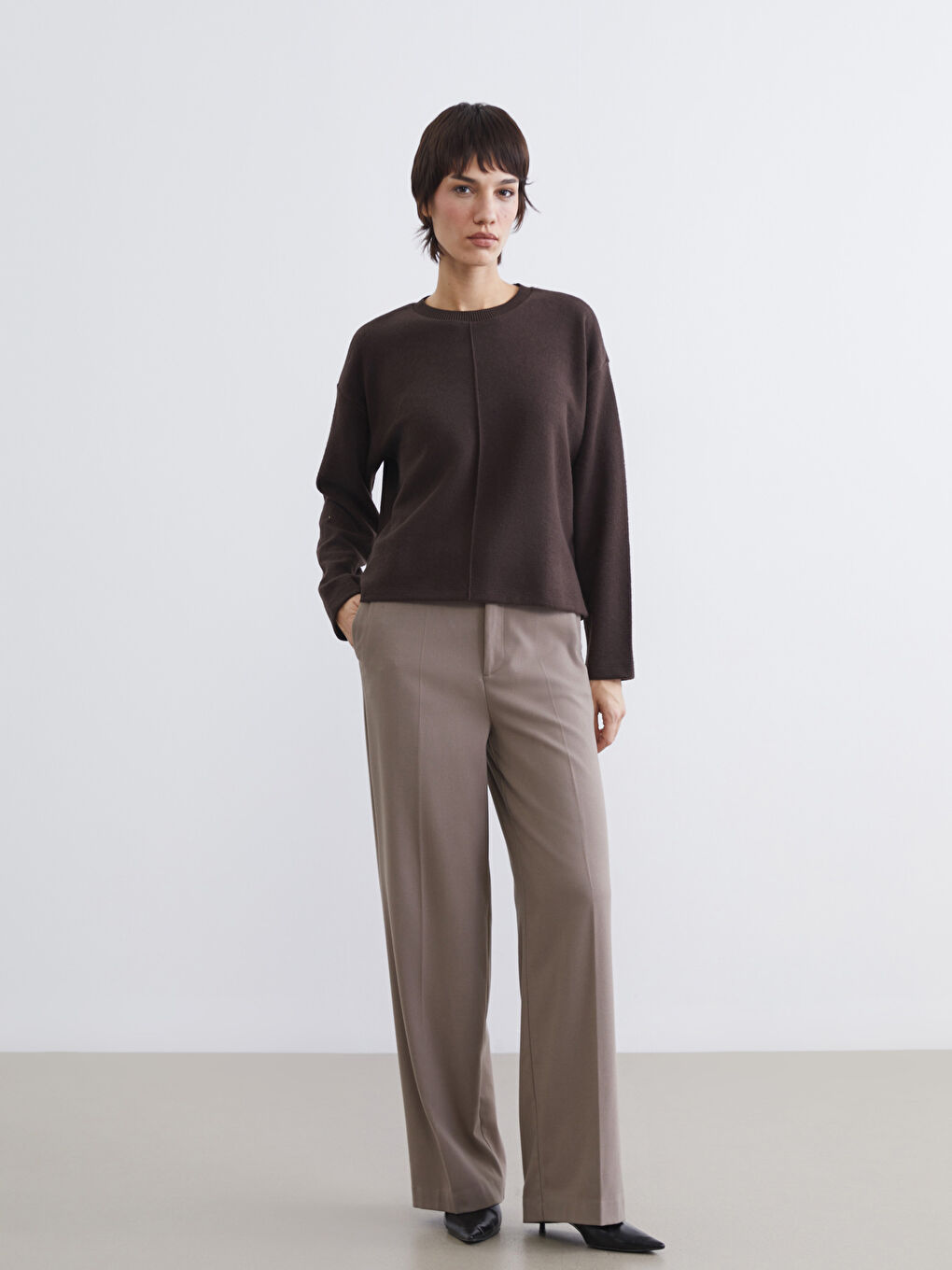 Kahverengi Bisiklet Yaka Triko Kadın Kazak-1