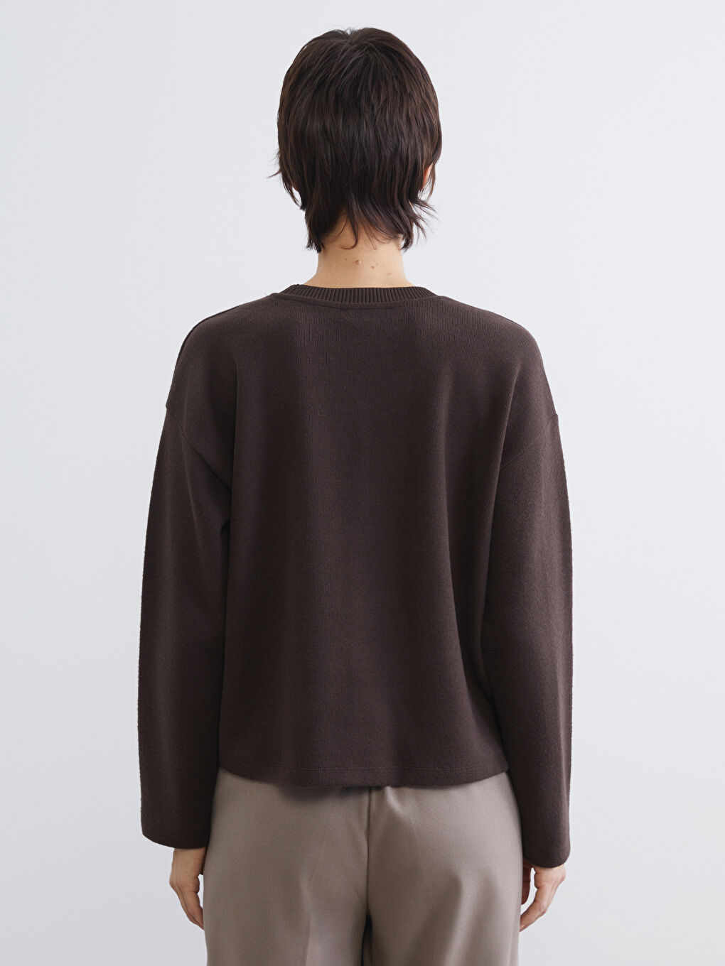 Kahverengi Bisiklet Yaka Triko Kadın Kazak-3