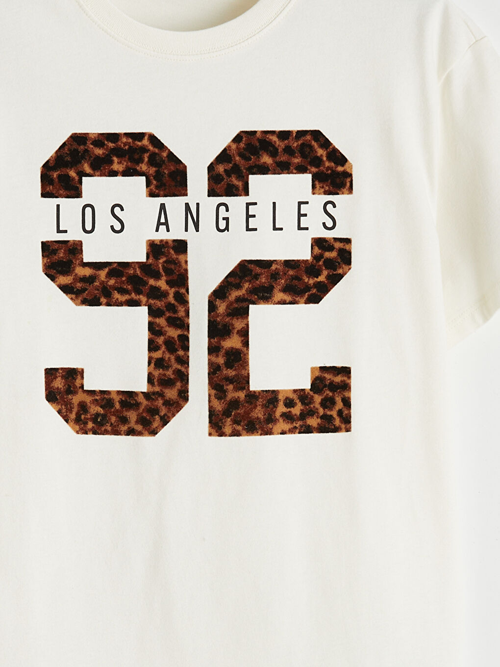 Ekru Bisiklet Yaka Los Angeles Baskılı Kadın Tişört-2