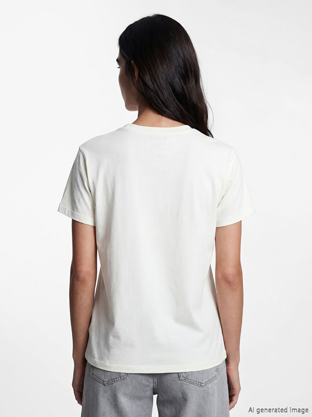 Ekru Bisiklet Yaka Los Angeles Baskılı Kadın Tişört-2