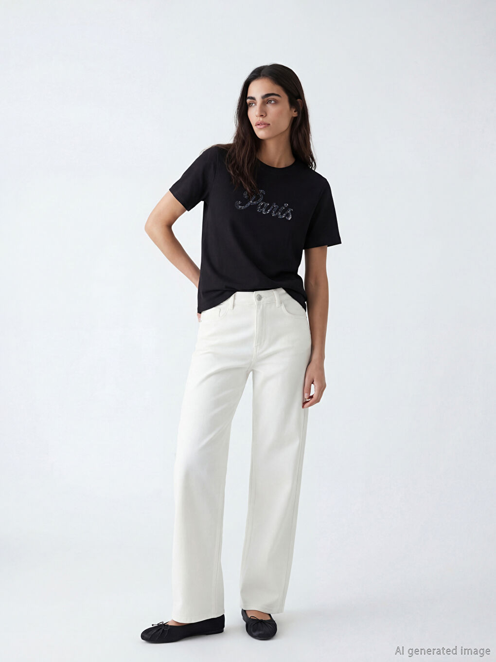 Paris Embroidered Sequined Women's T-Shirt-1