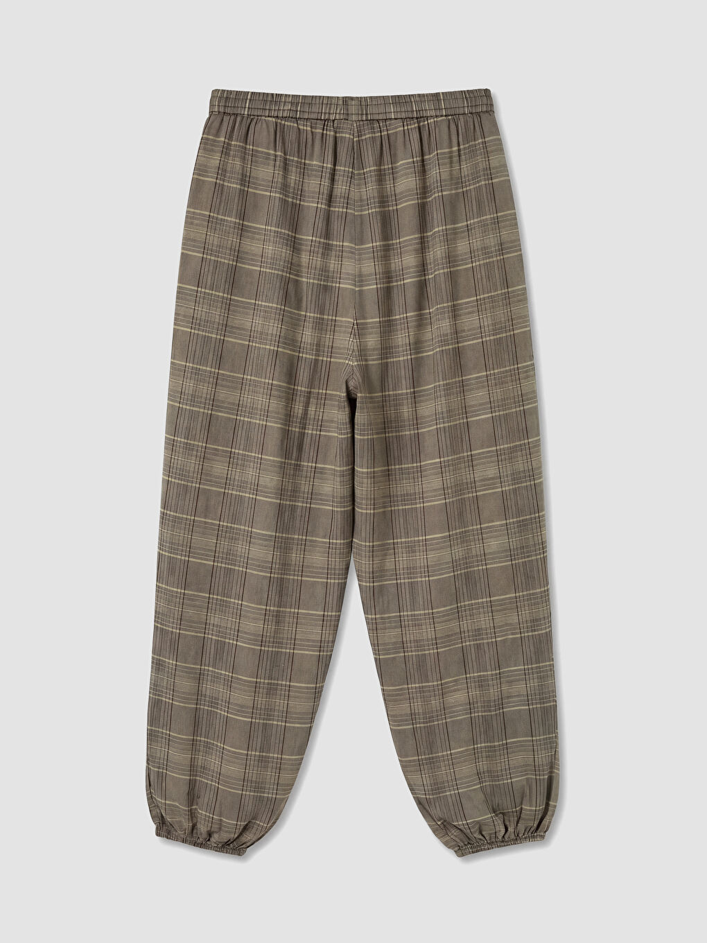 Kahverengi Beli Lastikli Ekose Kadın Jogger Pantolon-2