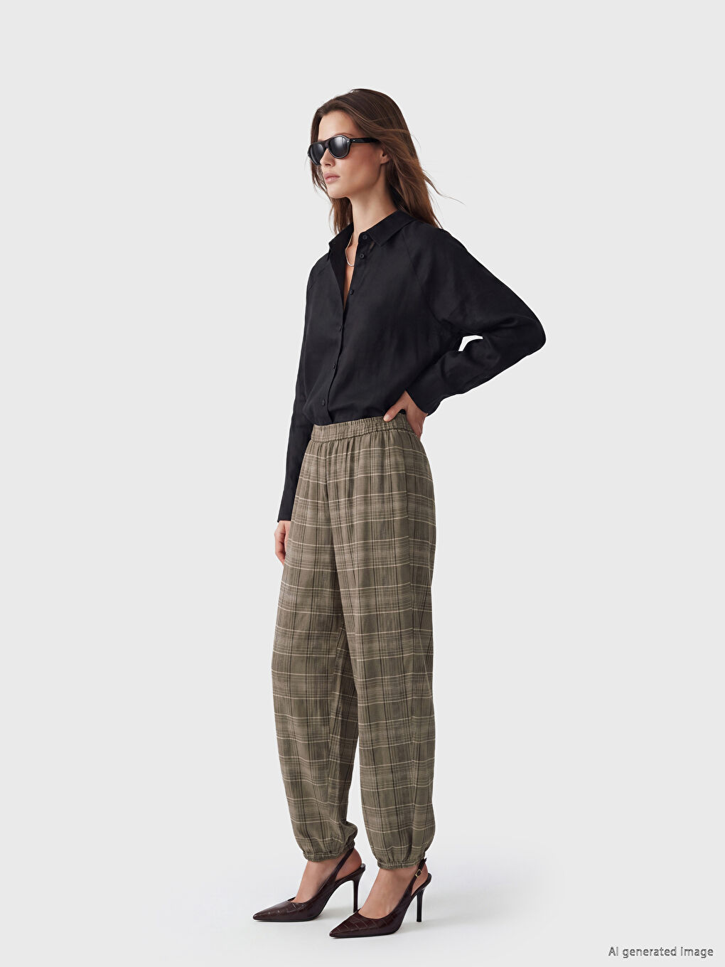 Elastic Waist Plaid Women's Jogger Trousers