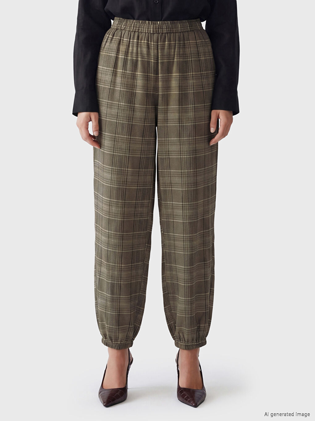 Elastic Waist Plaid Women's Jogger Trousers-1