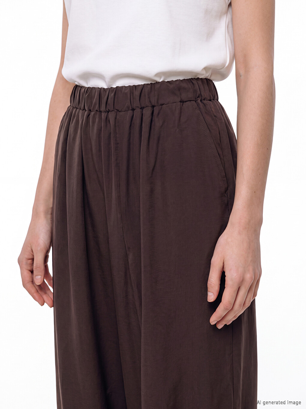 Kahverengi Beli Lastikli Kadın Jogger Pantolon-2