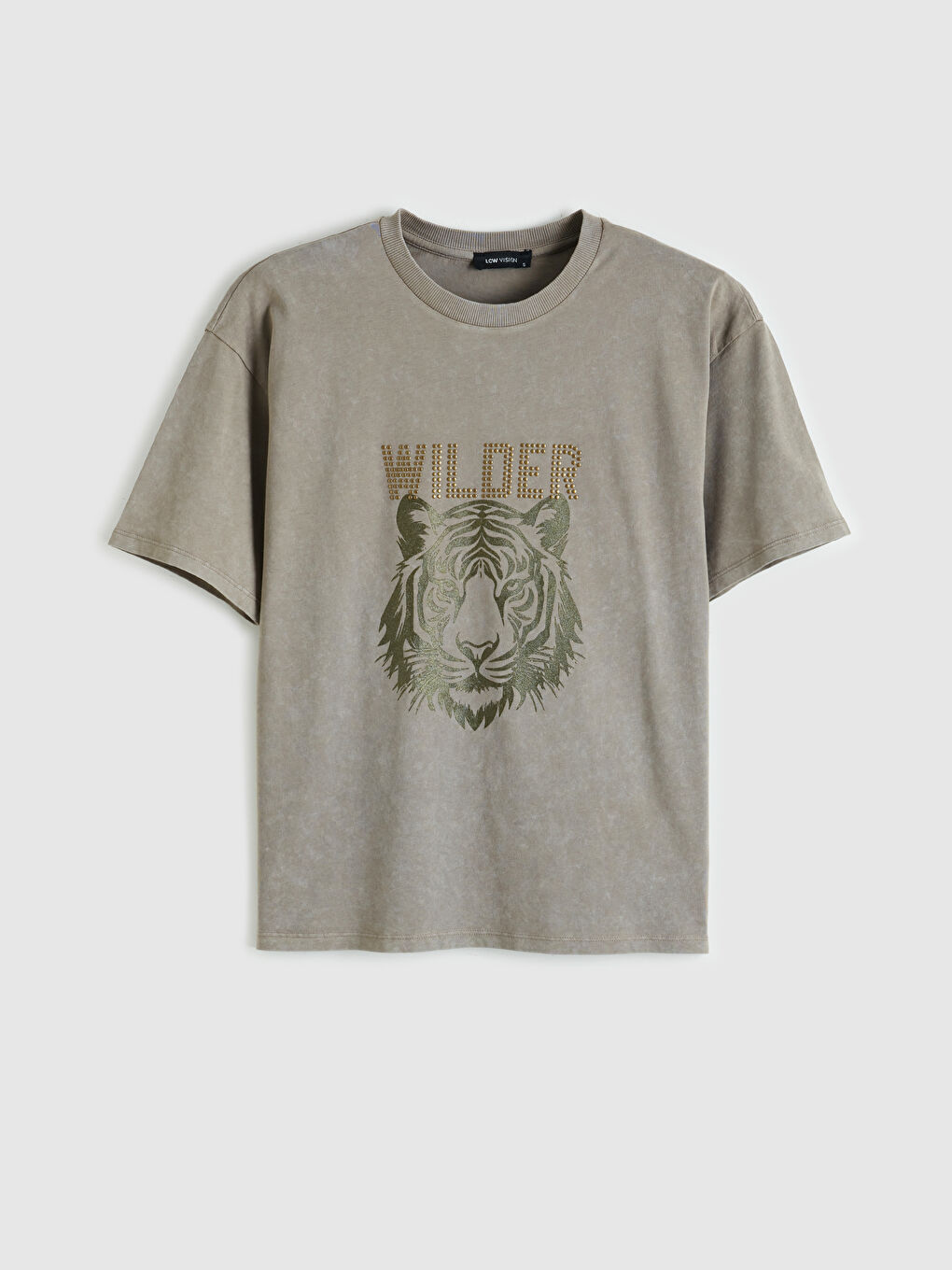 Haki Kaplan Baskılı Oversize Kadın Tişört