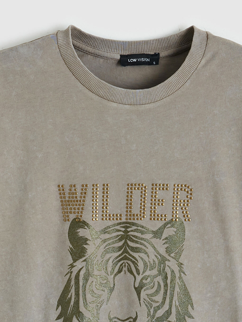 Haki Kaplan Baskılı Oversize Kadın Tişört-2