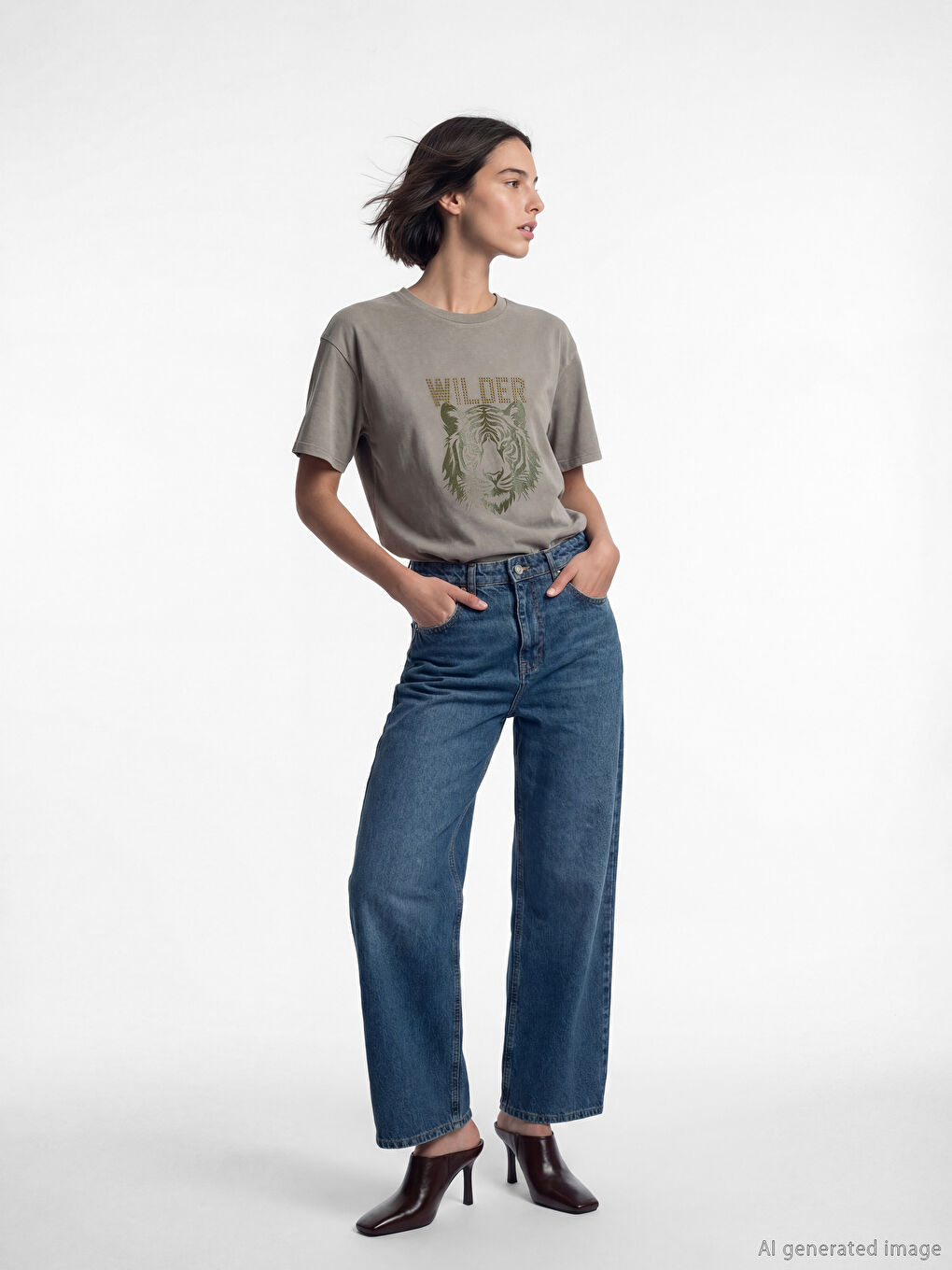 жолбарыс принтті оверсайз әйелдер футболкасы-1