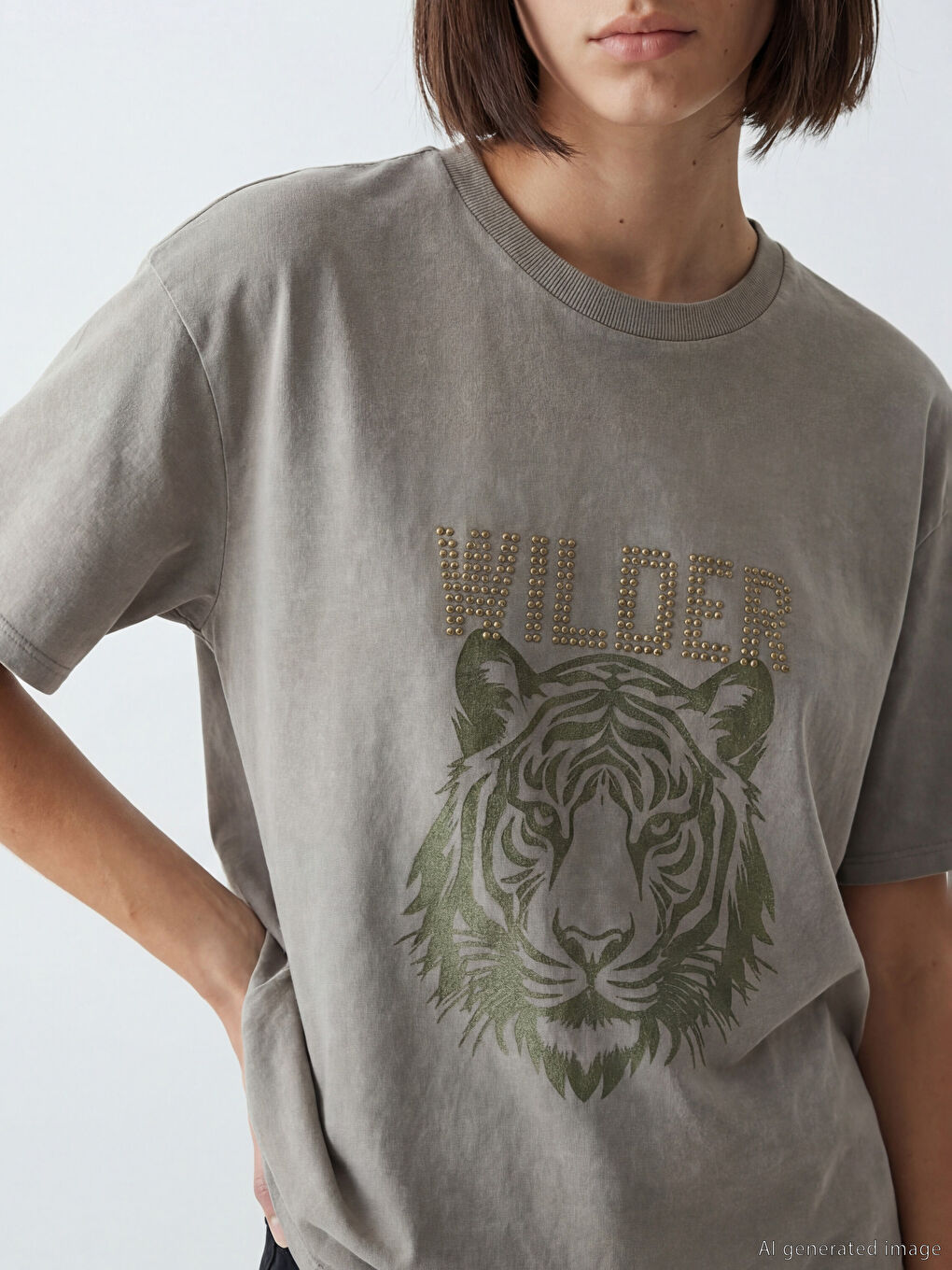 жолбарыс принтті оверсайз әйелдер футболкасы-2