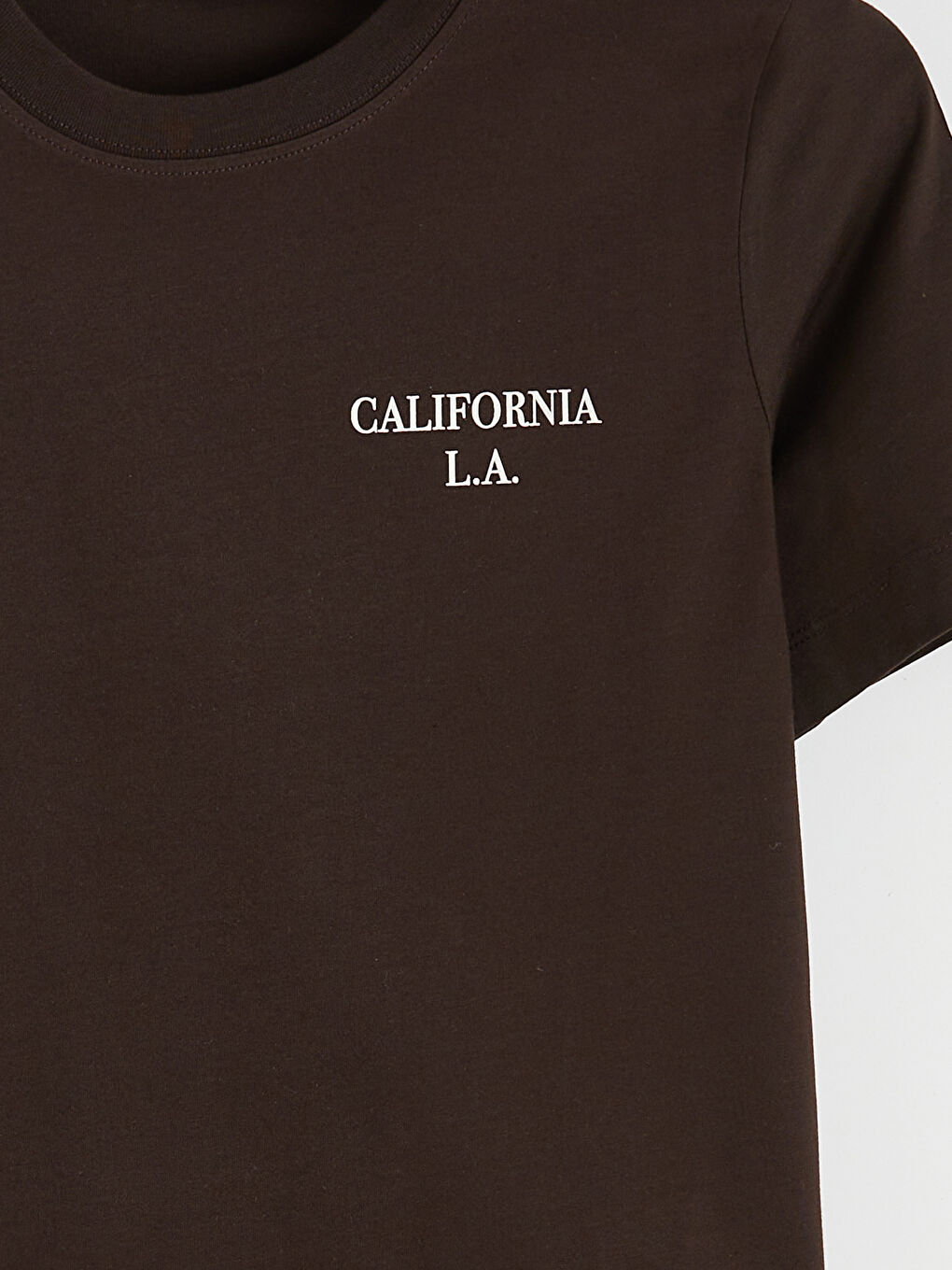 Kahverengi Bisiklet Yaka California Baskılı Kadın Tişört-5