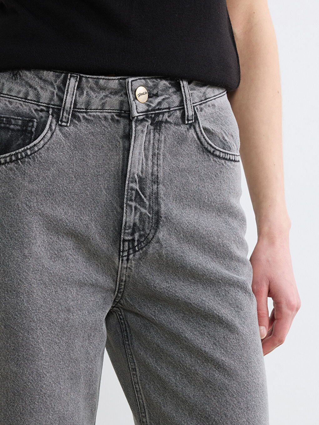 Gri Straight Fit Kadın Jean Pantolon-2