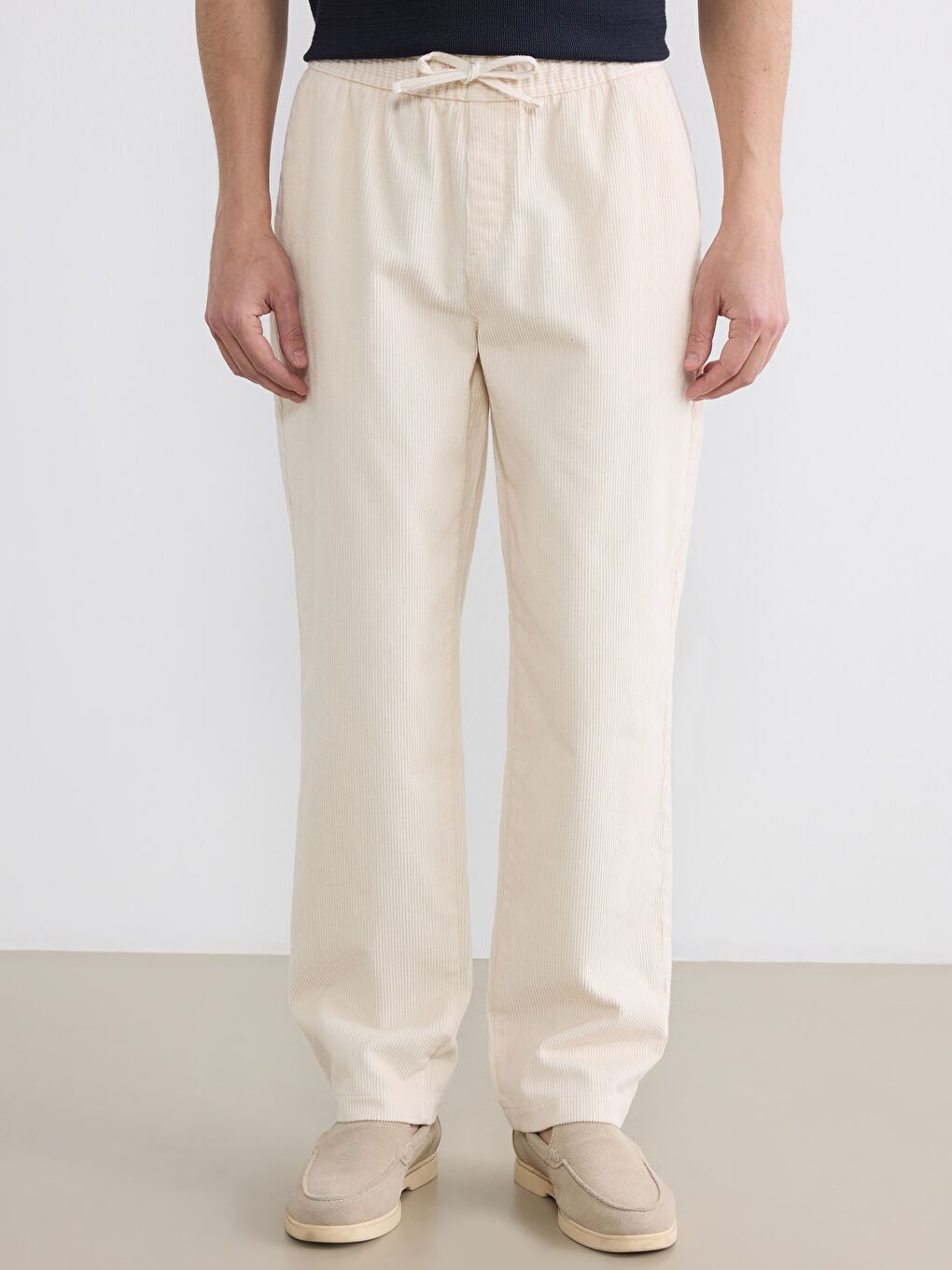 Bej Standart Kalıp Kadife Erkek Pantolon-1