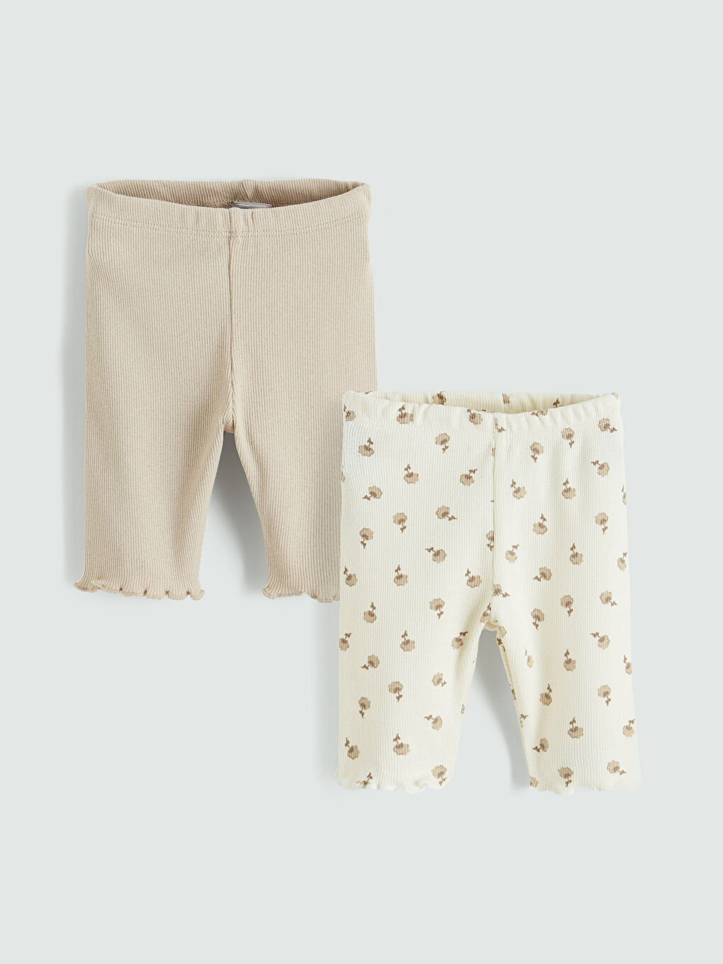 Ekru Slim Fit Kız Bebek Şort Takım 2'li