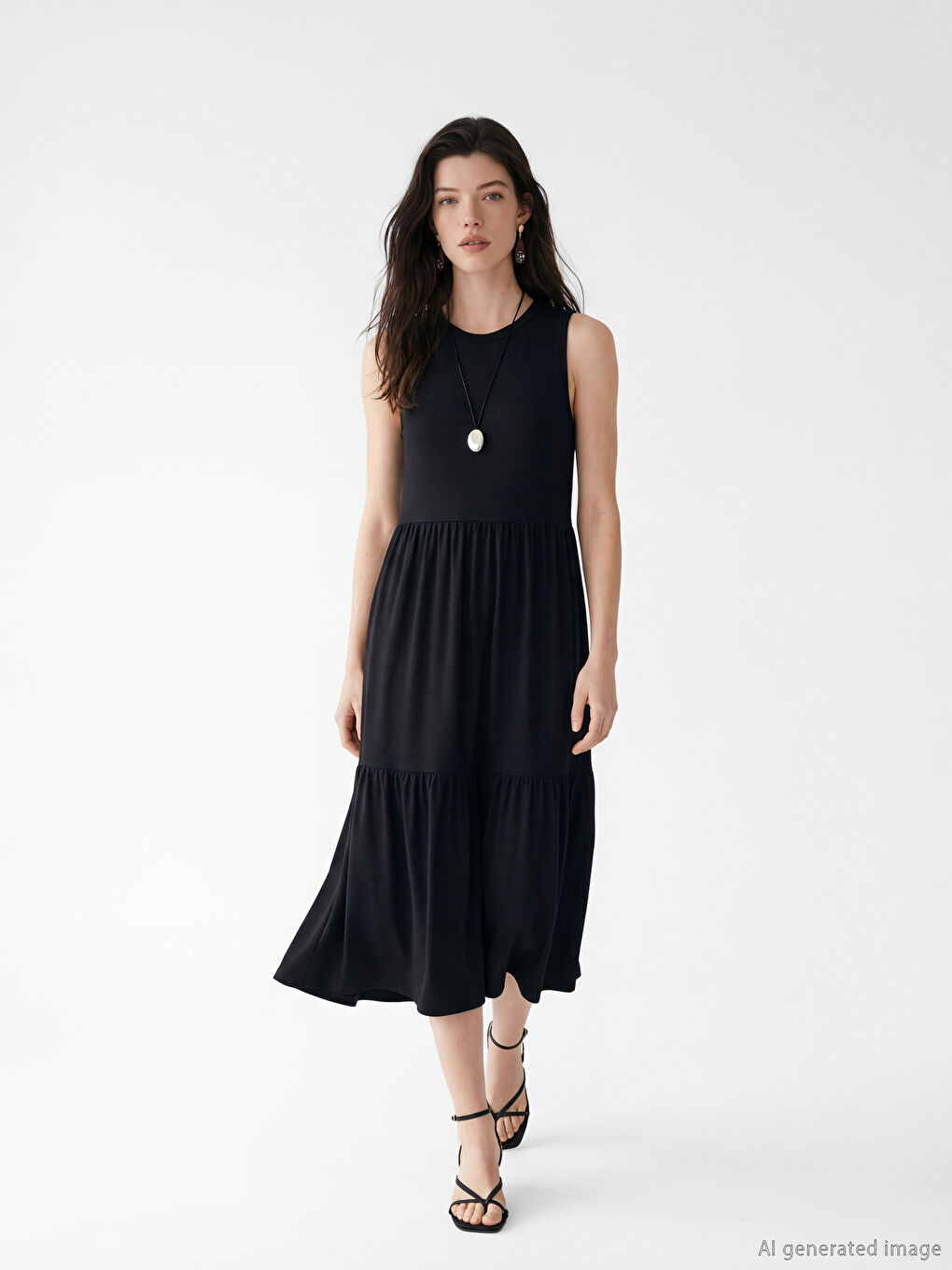 Siyah Bisiklet Yaka Katkat Elbise