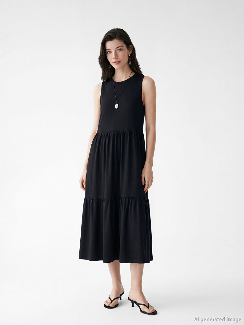 Siyah Bisiklet Yaka Katkat Elbise-1