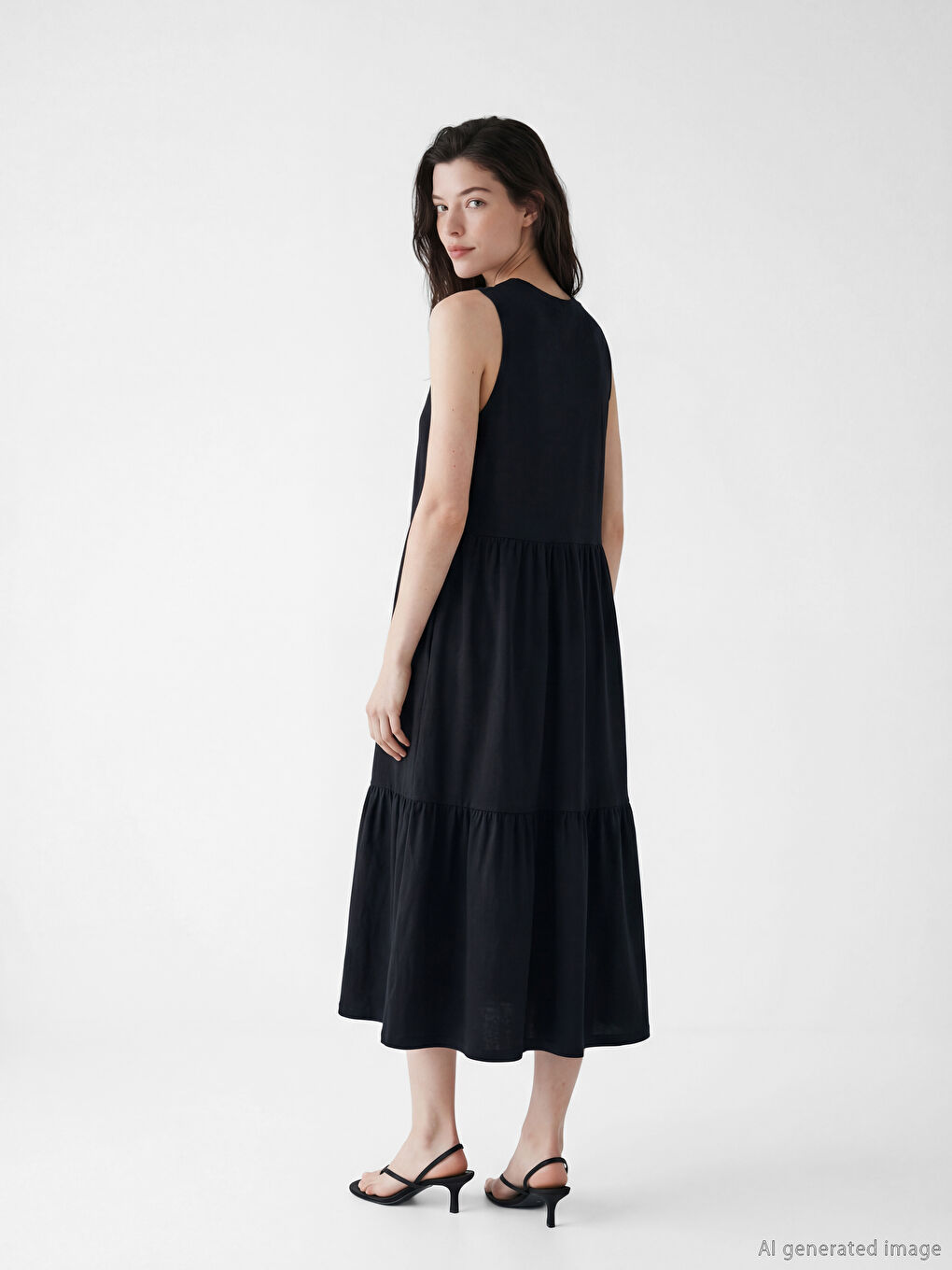 Siyah Bisiklet Yaka Katkat Elbise-2