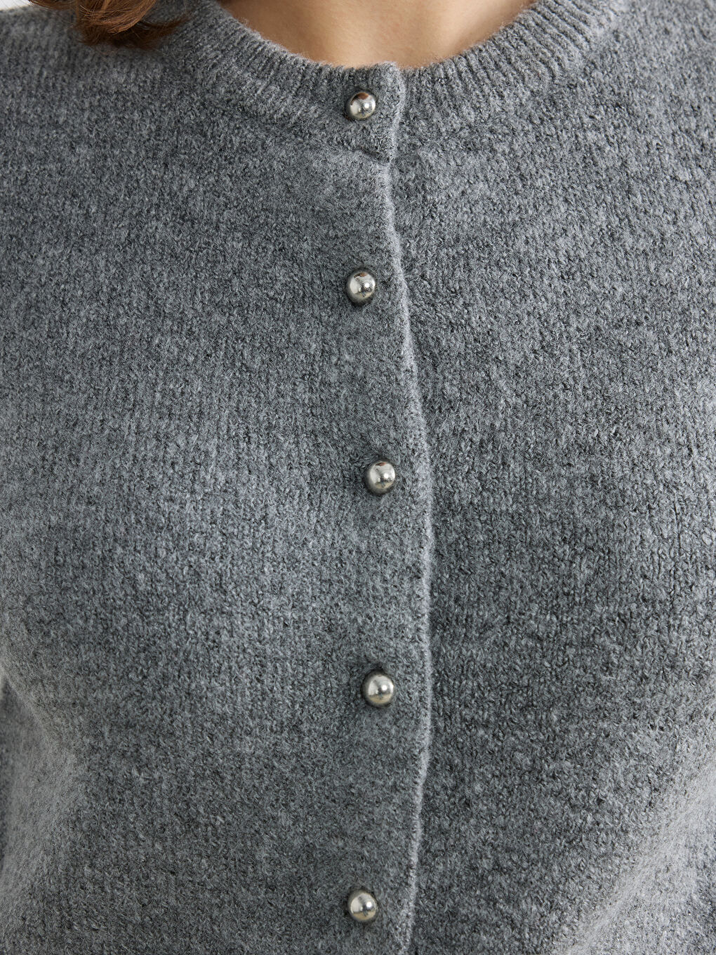 Gri Bisiklet Yaka Kadın Triko Hırka-2