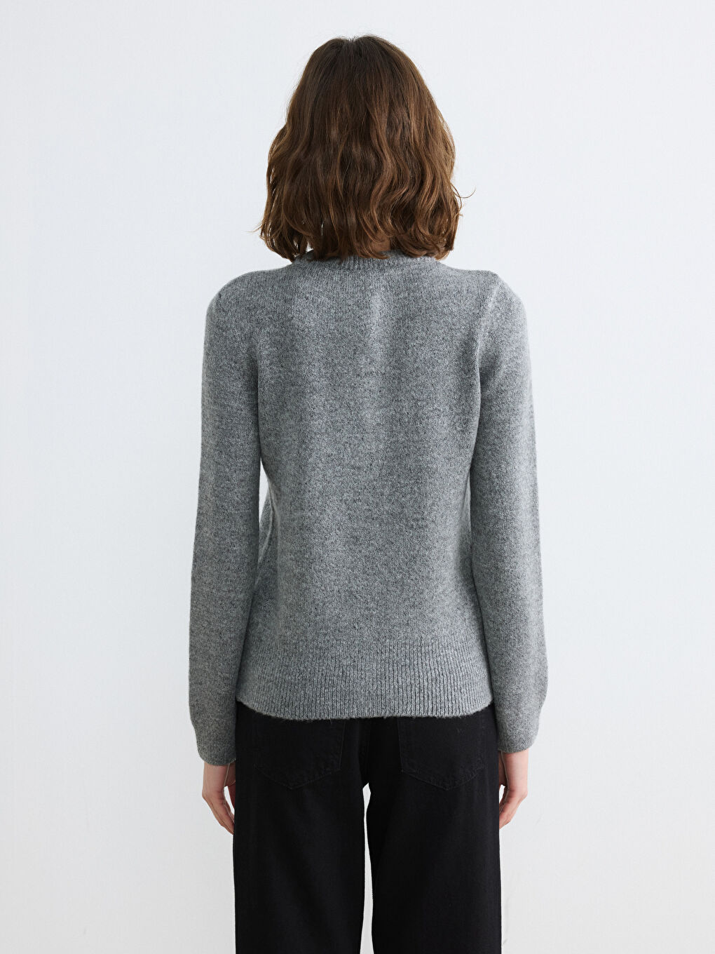 Gri Bisiklet Yaka Kadın Triko Hırka-3